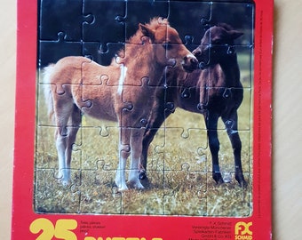 Children's Puzzle Foal Vintage 25 Pieces Children's Puzzle 80s Animal Puzzle for Children Children's Game Vintage Retro Puzzle LAVIOSAR