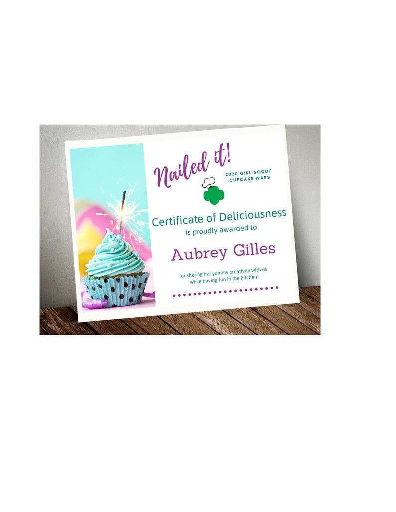 Girl Scout Cupcake Wars Certificate Customizable Etsy
