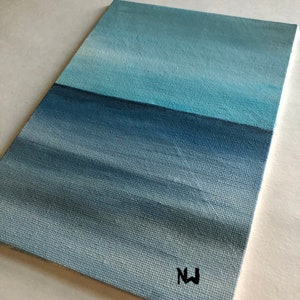 Coastal Charm: 5x7 Abstract Ocean Painting – Blue Seascape Wall Art – Perfect Beachy Gift for Seaside Lovers