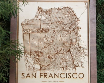 Wood San Francisco City Map - City Maps, Perfect Housewarming Gift!
