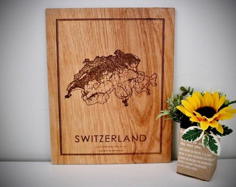 Wood Switzerland Country Map - Country Maps, Perfect Housewarming Gift!