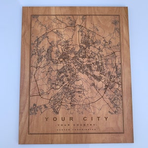 Custom Wood City Map - Any City In The World