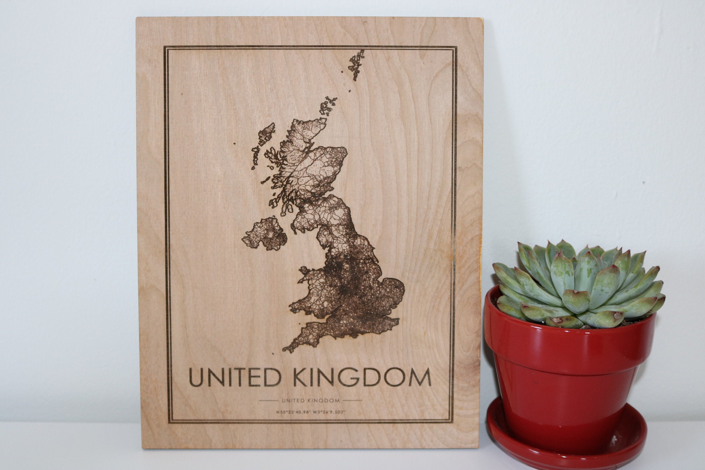 Wood United Kingdom Map Country Maps Perfect Housewarming Etsy