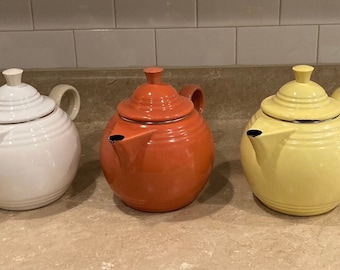 Rare Find! Fiesta Metal Tea Pots-Pale Yellow-White-Persimmon