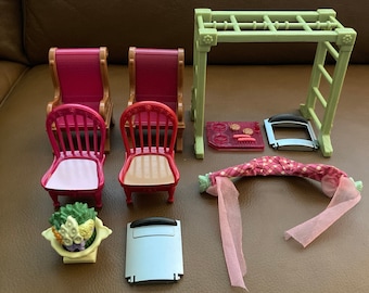 Fisher Price-Dollhouse Accessories-Vintage-Loving Family-Replacement Parts-Flower Pots- Awning-Daybed-Chairs-Oven Door-Free Shipping!