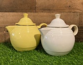Rare Find Fiesta Metal Tea Pots-Pale Yellow-White