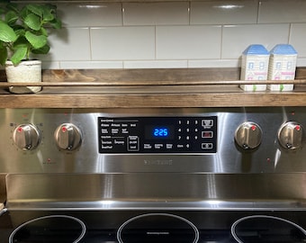 Stove Top Railed Spice Rack-Tray-Kitchen Shelf-Organizer-Storage-Space Saver-Foodie-Minimalist-Modern Farmhouse-Cook-Recycled Wood