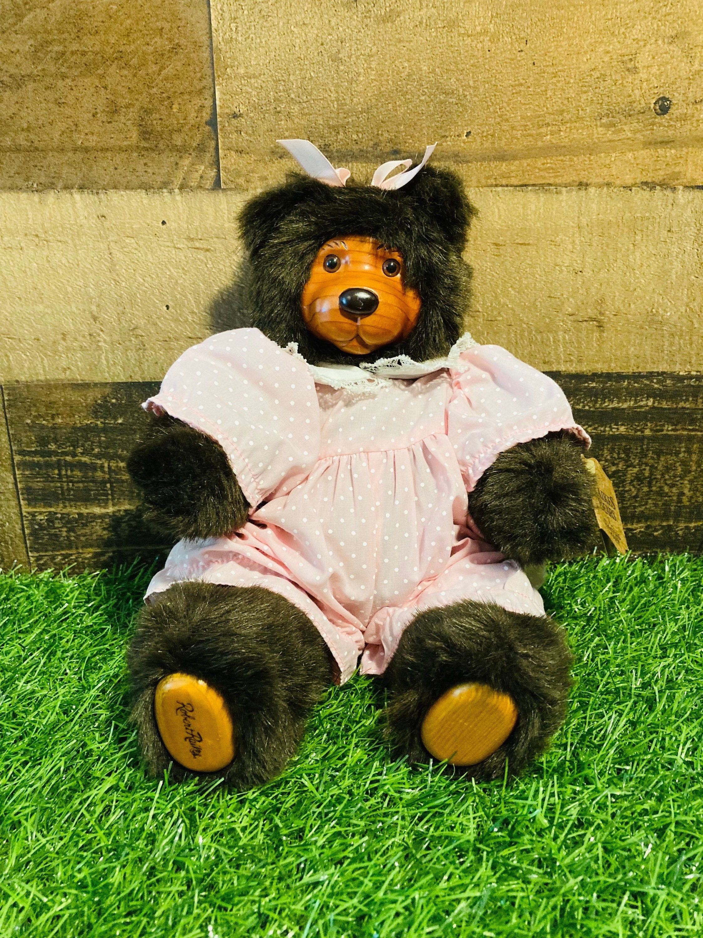 RARE Robert Raikes Jester Teddy Bear Clown With Mini Bear White Wooden