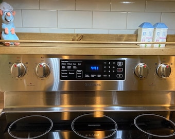 Stove Top Railed Spice Rack-Tray-Kitchen Shelf-Organizer-Storage-Space Saver-Foodie-Minimalist-Modern Farmhouse-Cook-Recycled Wood