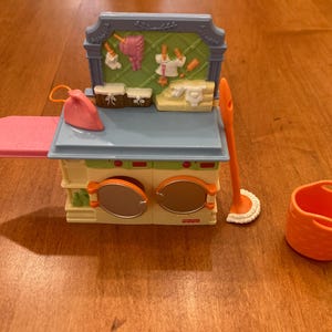Fisher Price-Loving Family- Vintage Dollhouse Accessories Laundry/Mud Room-Mop-Hamper-Iron