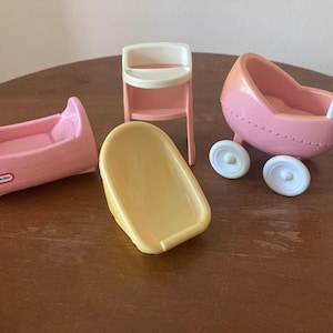 Little Tikes Vintage Dollhouse Accessories - Baby - High Chair - Cradle - Stroller - Car Seat - 1980’s - Tykes- Free Shipping!