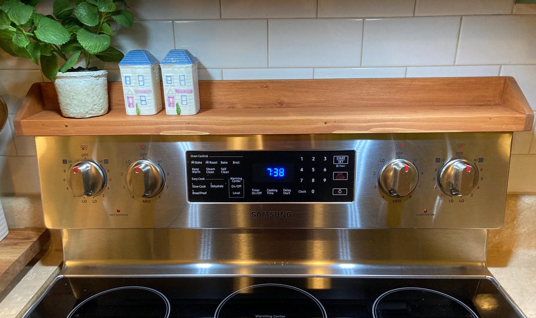 Stove Top Spice Rack-Tray-Kitchen Shelf-Organizer-Storage-Space Saver-Foodie-Minimalist-Modern Farmhouse-Cook-Recycled Wood - Dark Brown