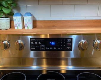 Estante para estufa - Estante para especias - Bandeja - Estante de cocina - Organizador - Almacenamiento - Ahorrador de espacio - Para amantes de la gastronomía - Minimalista - Estilo rústico moderno - Cocina - Madera reciclada