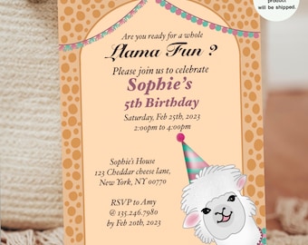 Llama birthday invitation | Printable birthday invite | Llama party | Boho birthday invitation | Whole Llama fun birthday | digital invite