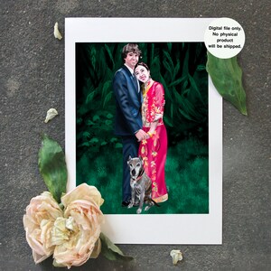 Digital couple portrait from photo, Unique Wedding Gift, Personalized portrait with pet or fur baby, Wedding Anniversary gift for Her/Him,