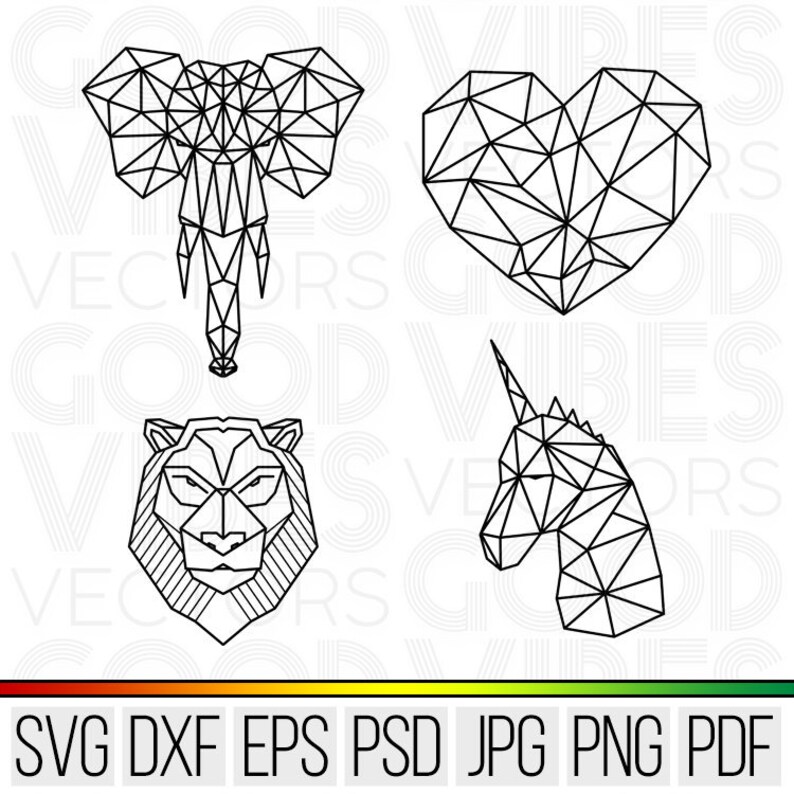 Download Geometric Animals SVG Triangle Elephant Heart Lion Unicorn | Etsy