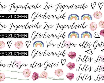 Wasserschiebefolie für Kerzen A5, Jugendweihe, rosa, Tattoofolie, personalisierte Kerzen