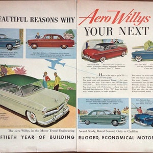 1953 Original Print Ad Aero Willys Automobiles Classic Car Life Magazine