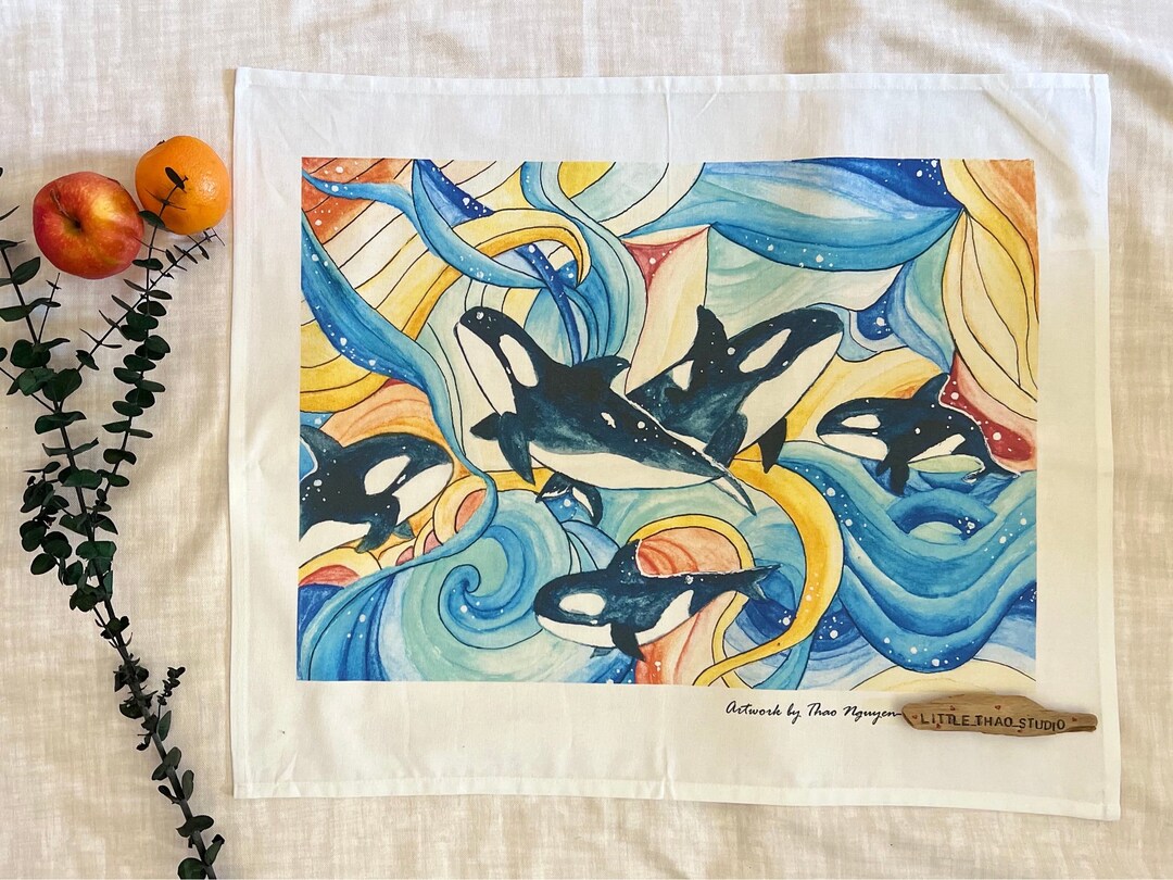 Orca Tea Towel. Killer Whale Tea Towel. Kitchen Artwork - Etsy Canada