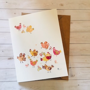 Ferme de poulet, amateur de poulet. Carte de Pâques. Poussin heureux, oeuf, carte de coq. chiot mignon drôle. Fabriqué au Canada