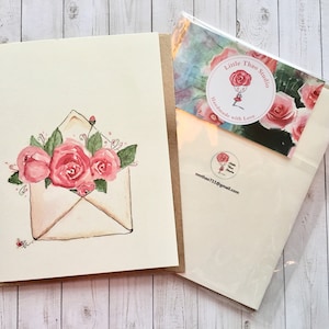 Cartões Boutique Rosy | cartões de saudação em aquarela | cartões de rosas, desenhos de rosas vermelhas, cartão de aniversário, cartão de casamento. Feito no Canadá