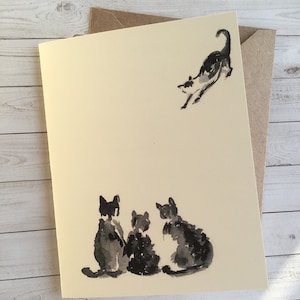 Black cats. Boutique card, watercolor designs. animal watercolor cards. kitten card, four cat shadow painting. cute simple. Signature Design