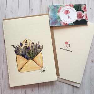 Envelopes de flores secas. Cartões boutique de aquarela, cartões comemorativos, cartões florais. cartão de agradecimento, melhore logo. Feito no Canadá