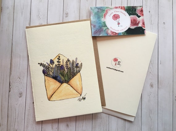 Dried flower envelopes. Boutique watercolor cards, greeting cards, floral  cards. thank you card, get well soon. Made in Canada