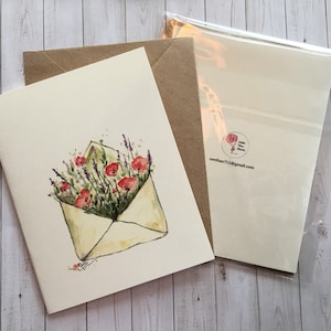 Coquelicot et lavande. Cartes aquarelle boutique, cartes de voeux, cartes florales, carte de remerciement de mariage. Designs simples et élégants, signature