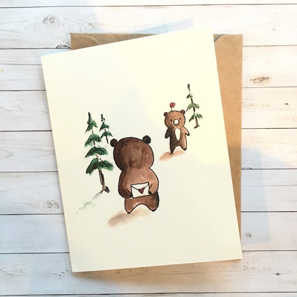 Bear love Cards. Woodland Animal cards. Greeting, Birthday, Couple, Anniversary, Valentine's Card, virtual love. Signature design