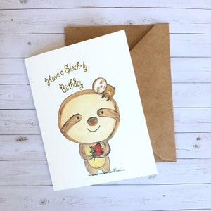 Carte de paresseux, paresseux de joyeux anniversaire. Cartes d'anniversaire de paresseux. petit paresseux, cartes mignonnes, jeux de mots, douces. Modèle emblématique.