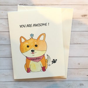 You are awesome. Happy puppy card. Boutique card. birthday, Fathers Day, teacher card. cute simple card, sweet punny image 1