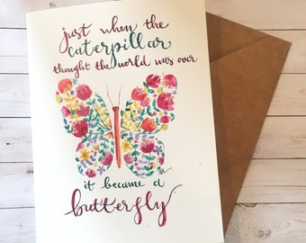 Butterfly cards. Butterfly quote, inspiration card, great achievement, congratulation cards, encouragement, thoughtful.