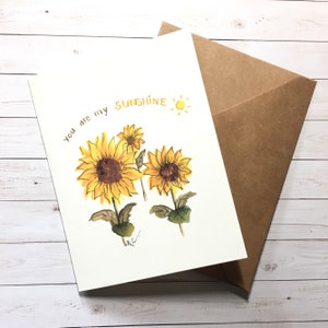 Tu es mon soleil. carte aquarelle florale de boutique. salutation, anniversaire, carte de remerciement. Simple, élégant.