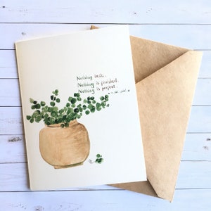 Eucalyptuskaart. Inspirerend citaat. wenskaarten voor elke gelegenheid. Vreedzame geest, Wabi Sabi-kaart | niets is perfect. Onvolkomenheden