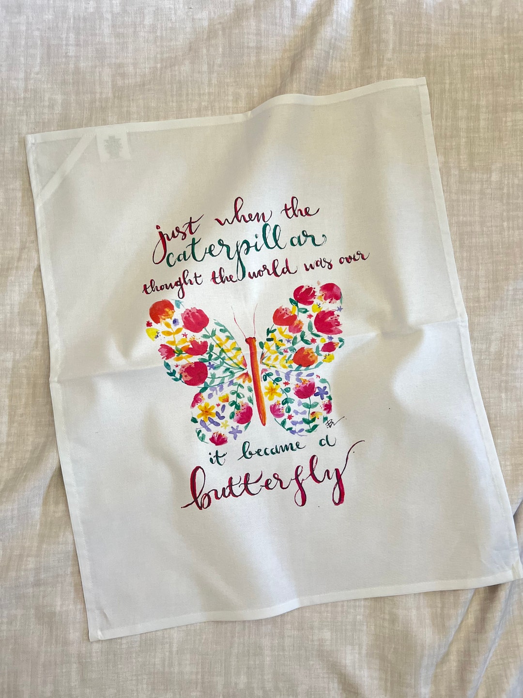 Butterfly Tea Towel. Caterpillar Butterfly Quote. Kitchen Artwork Etsy