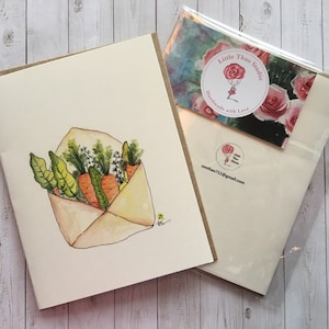 An envelope of Carrot. Bunch of carrots card. Carrot farm, urban farm. Signature design.
