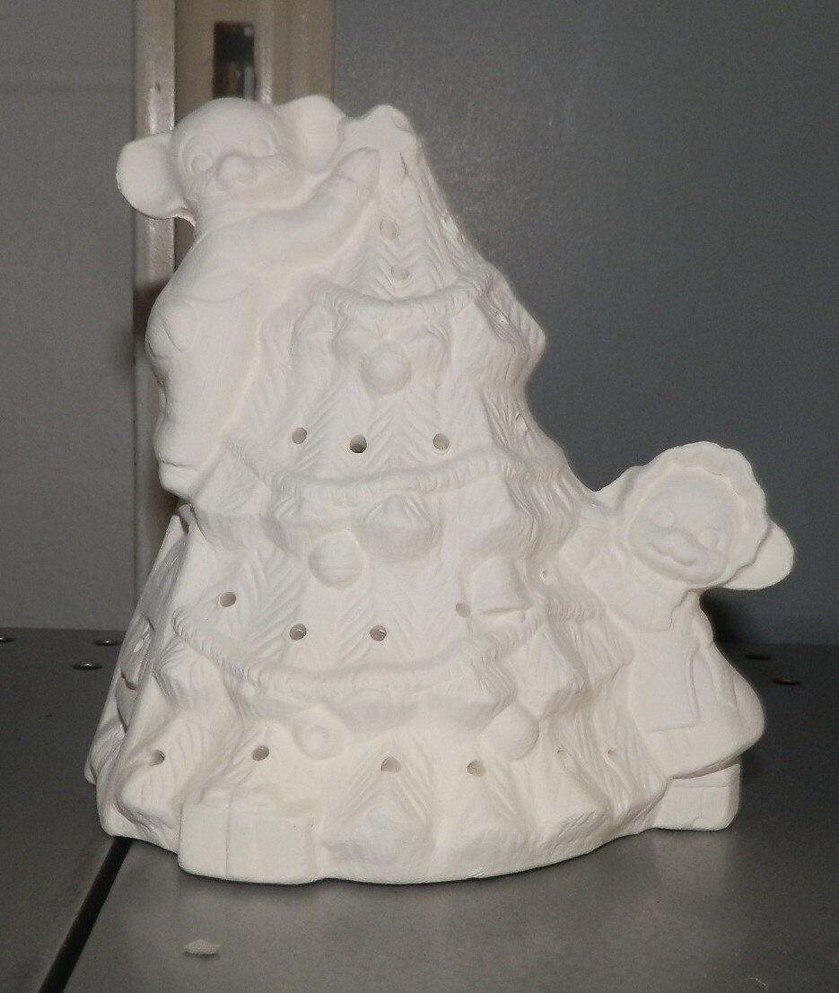 Large Mouse Mice Christmas Tree with Lights RARE *Ceramic Bisque Ready to Paint