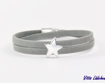 Armband Stern grau Leder