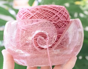 Handmade Textured Rose Gold Yarn Bowl || Pink Yarn Bowl, Bowl for Yarn, Cute Bowl for Crochet, Knitting Yarn Bowl, Glitter Yarn Bowl