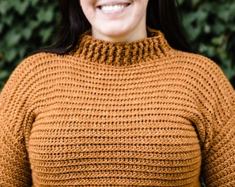 Suéter para el día de la nieve // Patrón de suéter de cuello alto de crochet, cuello alto de crochet fácil, patrón de suéter de crochet acogedor, cuello alto de crochet para mujer