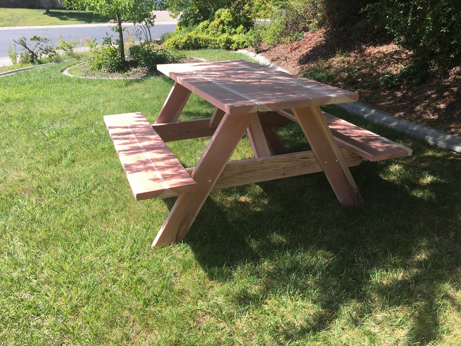 Redwood Picnic Table With Attached Benches 5 Foot Length Etsy