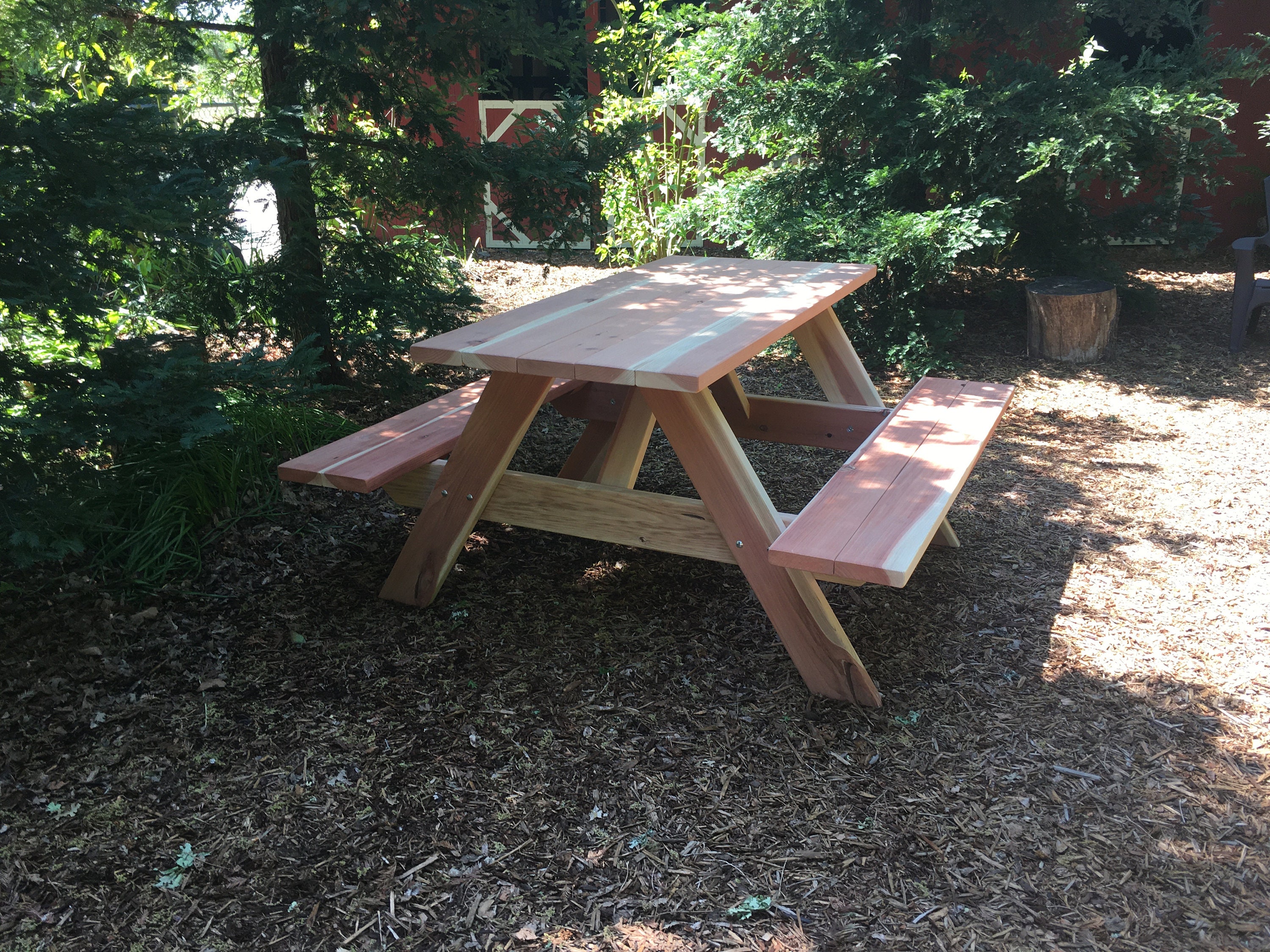 Redwood Picnic Table With Attached Benches 5 Foot Length Etsy