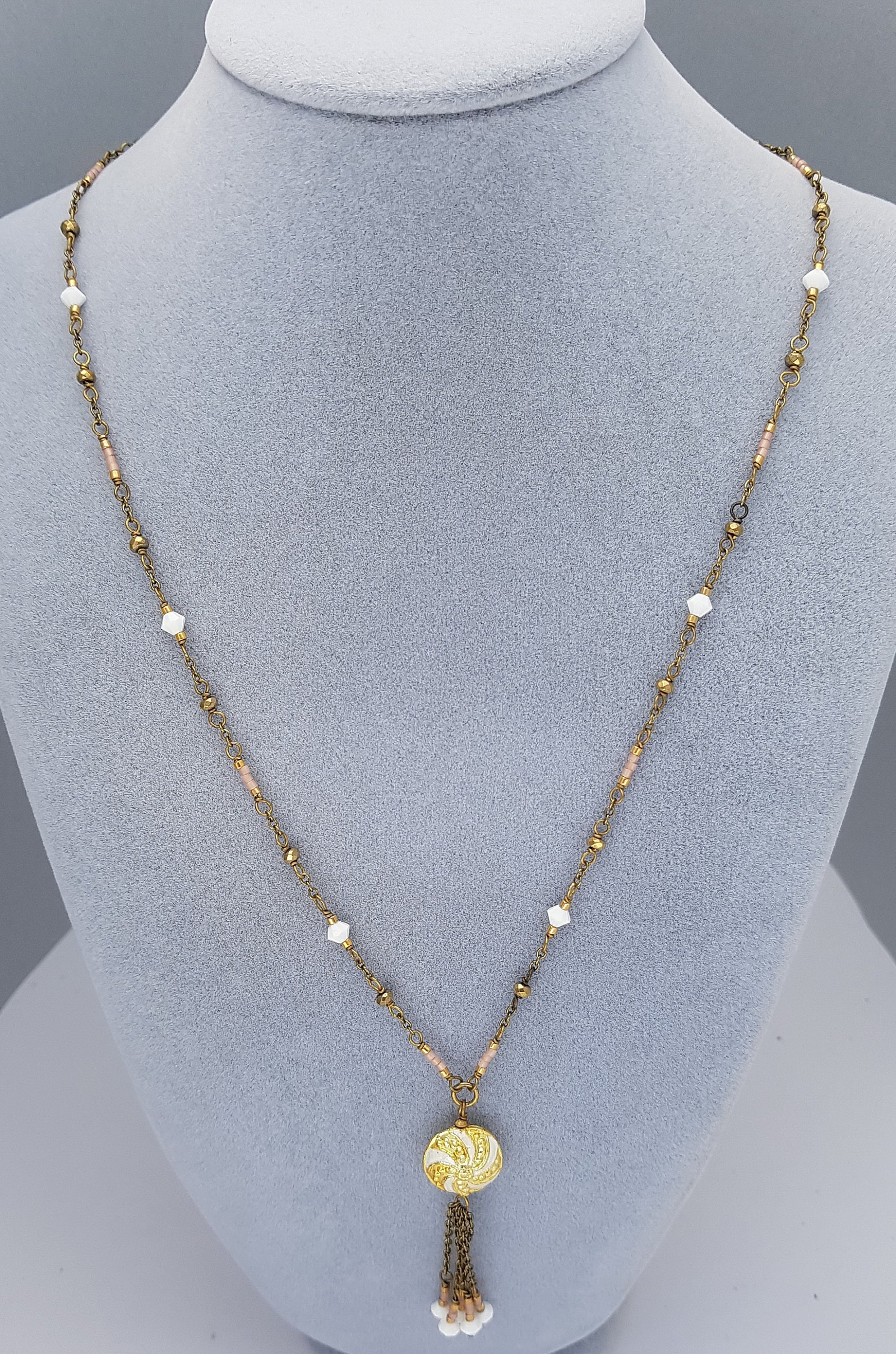 Long Delicate Boho Tassle Necklace in White and Gold - Etsy
