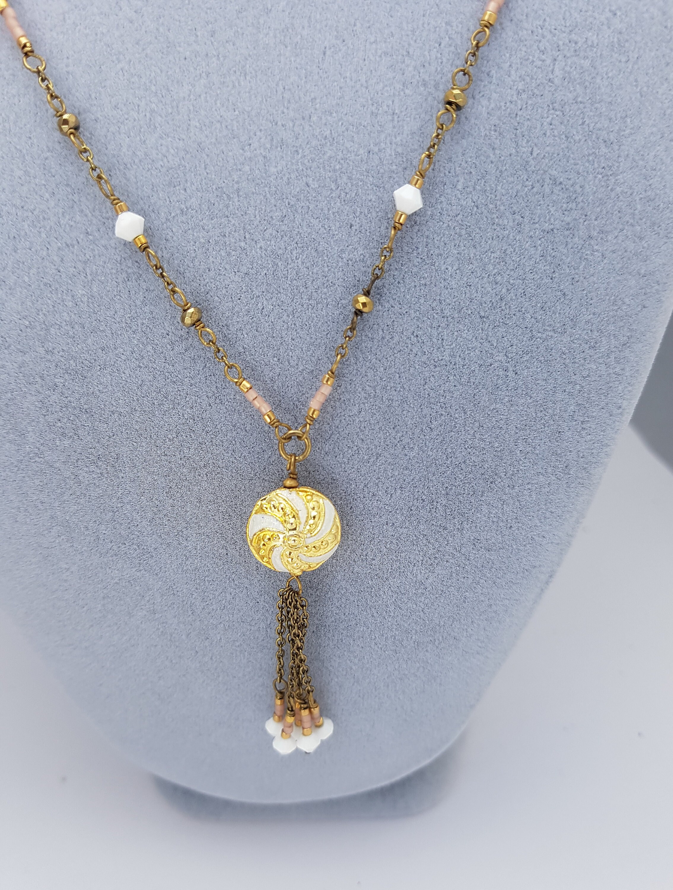 Long Delicate Boho Tassle Necklace in White and Gold - Etsy