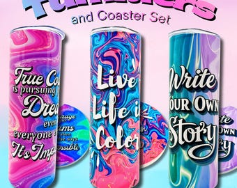 20oz Tumbler and Car Coaster Set| Life in Color Collection | Stainless Steel | ceramic | Sublimation