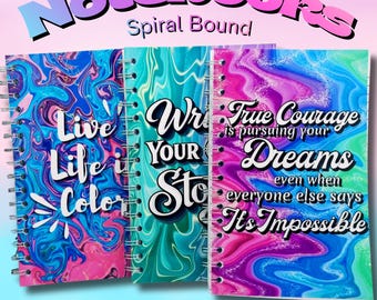 8.33 x 5.25 Spiral Bound Notebook | College Ruled | Life in Color Collection | Homemade | Handmade