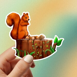 Squirrel on a Log Vinyl Sticker