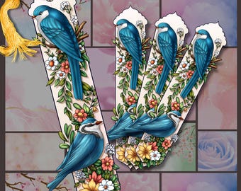 Blue Birds and Flowers Bookmark
