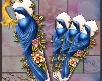 Blue Bird Among Flowers Bookmark